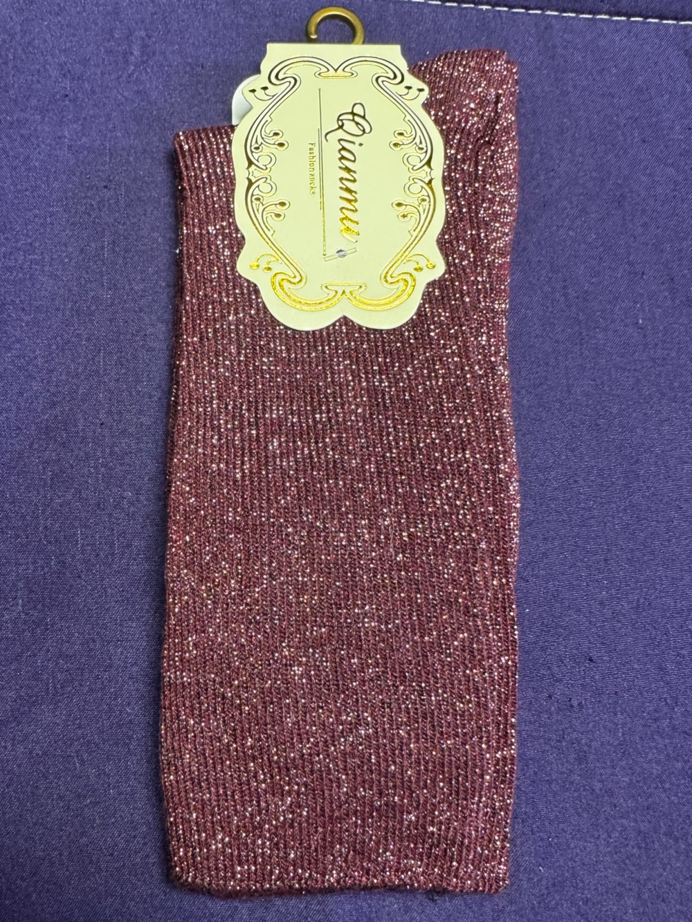 Qianmu Fashion Glittery Burgundy Socks NWT